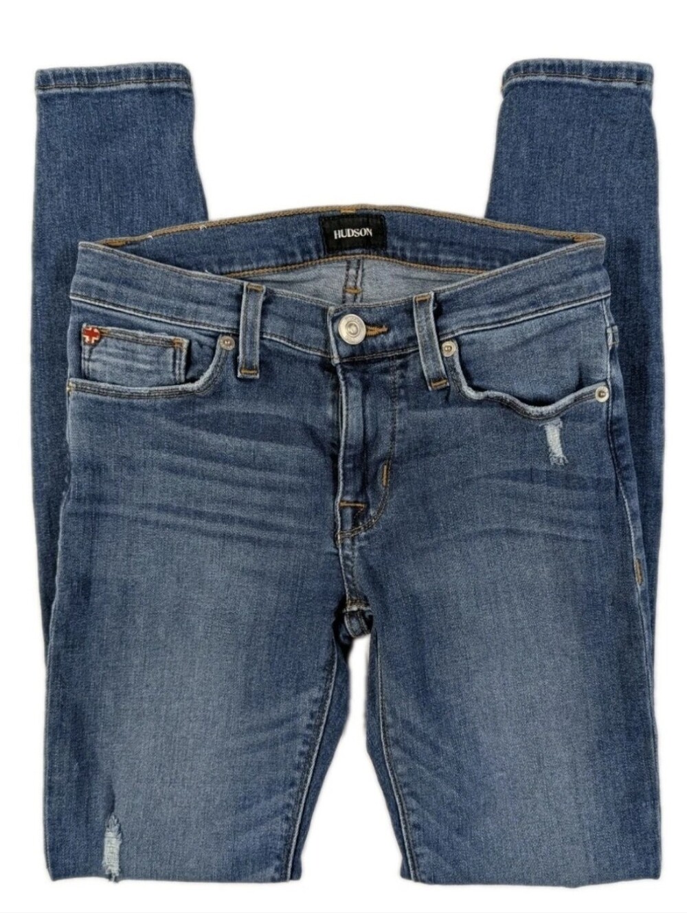 Hudson Jeans Women’s Skinny Mid-Blue Distressed Denim